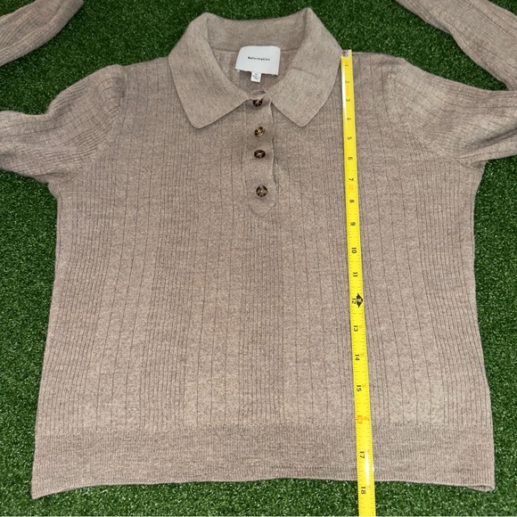 REFORMATION Hermia Merino Wool Polo Top Sweater In Beige Women’s Medium - Picture 9 of 10